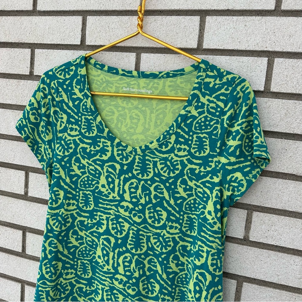 Soft Surroundings Santiago Gaia Tropical Green Jersey Dress Pockets PM Resort - Picture 4 of 14